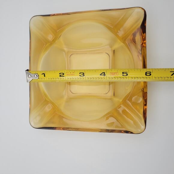 Mid-Century Modern Amber Glass Ashtray Square Geometric 6" Heavyweight Near Mint - Picture 6 of 8